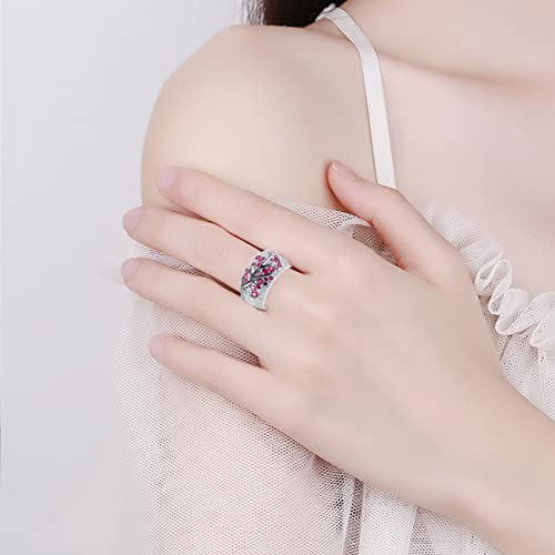 Tree of Life Ring for Women Girls,White Gold Plated Sterling Silver Plum Tree with Color Cubic Zirconias Flower Ring Jewelry Gift. Symbol of Perseverance,Fought at The Head, The Spirit of Self-quality