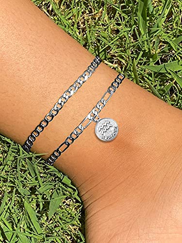 Zodiac Ankle Bracelets for Women Silver Anklet 14K Real Gold Plated Zodiac Anklets for Women Horoscope Constellation Anklet Zodiac Sign Beach Foot Jewelry