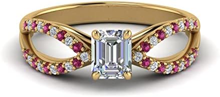 Split Shank Engagement Ring with Cubic Zirconia Gem in Yellow Gold Plate, Ideal for Work or Casual Wear, Emerald Shape - U.S. Size 4-12