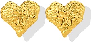 Heart Nugget Earrings for Women Textured Heart Earrings Studs for Girls Valentines Day Gift