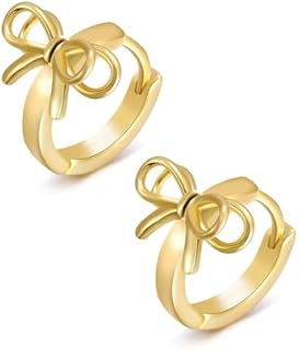 Chic Push-back Brass Bow Hoop Earrings for Women, Gold Silver Finish, Lightweight
