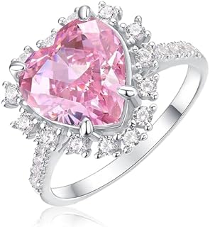 9.22CT Pink Diamond Ring for Women-18K Gold Plated 925 Sterling Silver Promise Ring for Wedding Engagement- Pink Heart Rings with Cubic Zirconia Halo on Birthday Anniversary