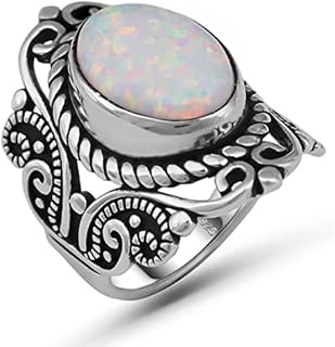 Simulated White Opal Statement Ring in Sterling Silver, Oval Shape