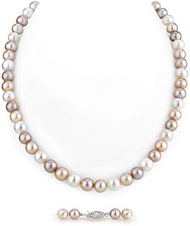 Exquisite Double Safety Clasp, Freshwater Pearl Bead Necklace with Ball Chain for Women | Genuine Multi-Color Cultured Pearls in Sterling Silver, 16 inches