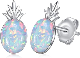 925 Sterling Silver Pineapple Stud Earrings with Hypoallergenic Push Back, Designed with Opal Gem, Perfect Jewelry Gift for Women and Teens, Elegant Fruit-Inspired Design