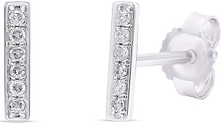 DISENO Diamond Earrings in 10k White Gold Bar Stud Earrings with Natural Diamonds 0.07 Carat (F-G Color, SI1-SI2 Clarity) for Women Mothers Day fine Jewelry Gifts for Mom Wife Birthday