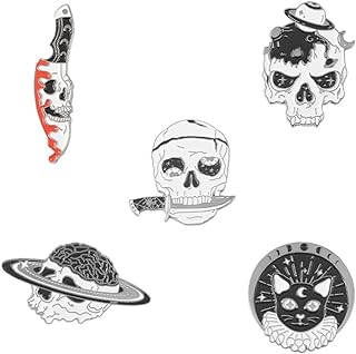 FHSMZXE Gothic Punk Cat Enamel Pins Skull With Knife Metal Enamel Pin Planet Skull Enanel Brooch Pins Blood Knife Skeleton Pins Horror Goth Brooch for Women Men
