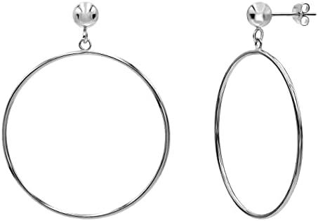 Sterling Silver Polished Open Round Drop Hoop Earrings 5mm Bead Post Dangle Earrings for Women Girls