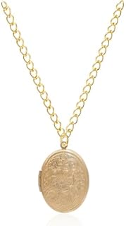 GUOXIAOMEI Vintage Engraved Flower Empaistic Photo Locket Hold Picture Oval Round Pendant Necklace Antique Carved Pattern Souvenir Memorial Clavicle Jewelry for Women