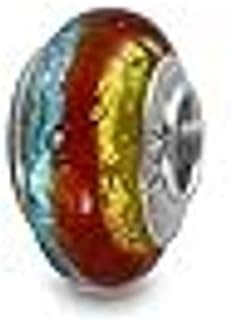 Galaxy Gold GG Genuine Murano Glass Charm Fit Pandora Charm Bracelets,925 Sterling Silver Colored Swirl Rainbow Earth Wind and Fire Charm Original Glass Bead for Bracelet and Necklace