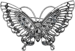 Gyn&Joy Womens Antique Silvery Tone Black Colored Crystal Rhinestones Butterfly Brooch Pin