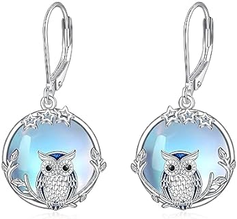 Moonstone Owl/Bee Sterling Silver Dangle Earrings with French Clip for Women and Girls - Delicate and Hypoallergenic Design