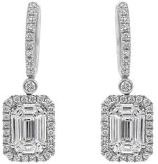 ANGEL SALES 2.00 Ctw Emerald Cut Diamond Drop & Dangle Earrings 14K White Gold Finish For Girls & Women's