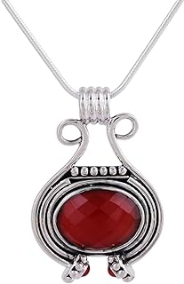NOVICA Handmade Carnelian Pendant Necklace Women's Jewelry .925 Sterling silver Red India Birthstone 'Desire'