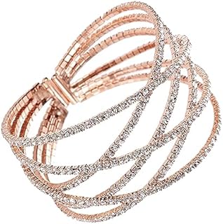 NTLX Crystal Bracelet for Women – Rhinestone Cuff Bracelet – Silver & Gold Plated - Flexible & Adjustable – Multiple X Shape Cross Geometric Negative Space - Bridal, Wedding, Prom, Party, Pageant, Evening, Casual, Bracelet - with Gift Box