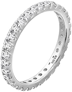 Stackable Thin Eternity Ring for Women | Platinum Plated 925 Sterling Silver Infinity Band | 2mm Round Cut Cubic Zirconia CZ Simulated Diamond