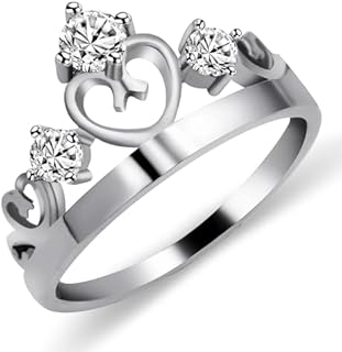 Uloveido Silver Color Cubic Zirconia Princess Heart Crown Tiara Ring Wedding Engagement Jewelry for Women J412