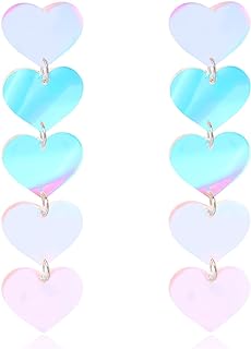 Heart Stud Earrings for Women Laser Heart Dangle Earrings Love Heart Drop Earrings for Teen Girls