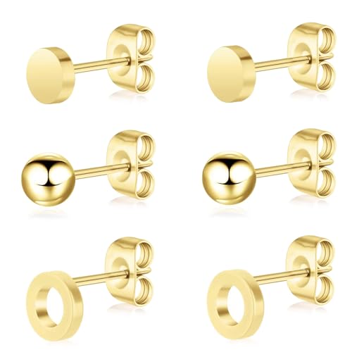 3 Pairs Titanium Stud Earrings Set, Hypoallergenic Women Earrings Nickel Free Earrings for Sensitive Ears Classic Dainty Girls Earring Studs