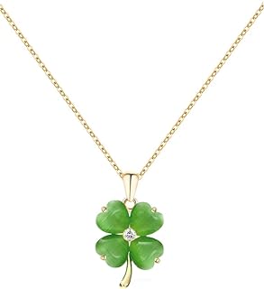 Green Four Leaf Clover Necklace for Women Teen Girls, Lucky Opals Pendant Gold Chain Necklace Jewelry