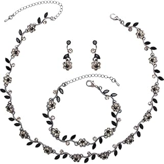 Lobster Clasp Austrian Crystal Wedding Jewelry Set for Brides - 14K Gold/Platinum Plated Necklace, Earrings, and Bracelet with Rhinestone Flower Design