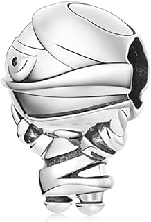 925 Sterling Silver Mummy Bead Charm with Cubic Zirconia for Bracelets and Necklaces - Unique Bandaged Doll Design Charm for Women and Teen Girls