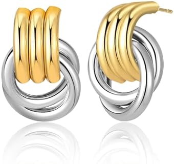 Chunky Gold Knot Earrings for Women, Gold Statement Geometric Drop Dangle Long Link Earrings Trendy Dupes Jewelry Gift