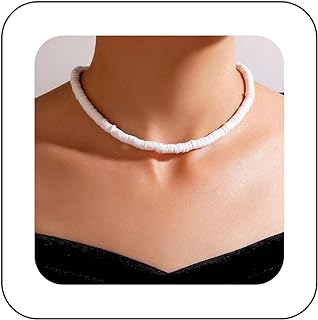 Boho Heishi Surf Choker Necklace Heishi Bead Choker Necklace Vinyl Disc Bead Necklace Chain Vinyl Bead Collar Necklace Chain Jewelry for Women and Girls
