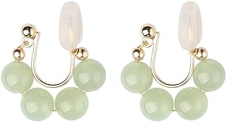 BDRIUOCNE mothers day gifts Natural Jade Stud Earrings, Lucky Green Jade 24K Gold Plated Silver Loop Earrings Ear Cuff, Dainty Real Jade Charm Pendant Jewelry Studs Earrings Non Piercing