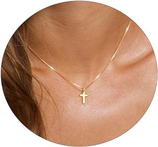 14K Gold Plated Cross Necklace for Women, Gold Necklaces for Women, Cross Pendant, Tiny Gold Cross Necklaces