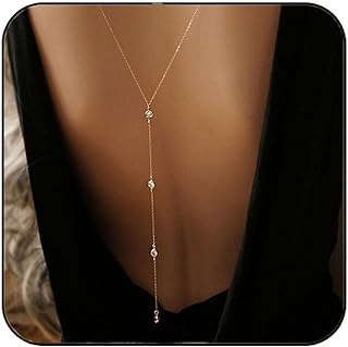 Jeweky Crystal-Encrusted Back Body Chain with Adjustable Cable - Elegantly Draped Gold Body Jewelry for Women & Girls