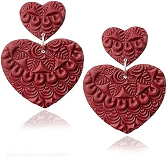 Handmade Red Heart Dangle Earrings with Stainless Steel Back Findings for Women - Unique, Comfortable & Lightweight