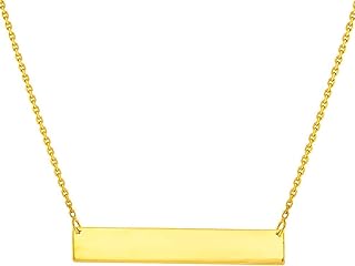 Solid 14k Yellow Gold Engravable Personalized Bar Pendant Necklace