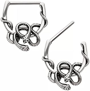 Pierced Owl 14GA 316L Stainless Steel Intertwined Snakes Nipple Clickers, Sold as a Pair