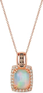 LE VIAN 3/8 Carat Chocolate Diamond and 1 3/5 Carat Cushion Cut Opal Halo Pendant Necklace for Women in 14k Rose Gold (White/Brown, cttw) on 20 Inch Long Chain with Lobster Claw Clasp