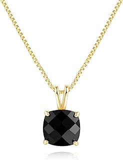Trendy Cossa Women's Necklace with 14K Gold Black Cubic Zirconia Cushion Pendant on Lightweight Cable Chain