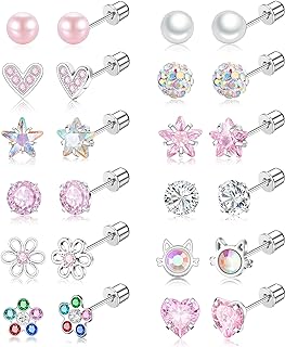 Gemtastic Surgical Steel Screw Back Earrings for Women Hypoallergenic Small Stud Earrings Flat Back Studs