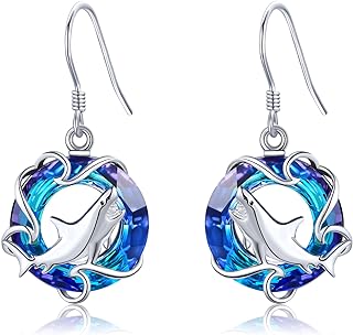 Crystal Shark Earrings for Women - Sterling Silver Studs, Hypoallergenic, Elegant Design - Amazing Gift for Girls & Women