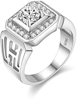Uloveido Wide Square Brilliant Cut Platinum &Gold Plated Rings With Shiny Cubic Zirconia Luxurious Rings Wedding Band for Men JX001 Size 7 8 9 10 11