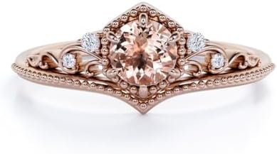 925 Sterling Silver Peach Pink Morganite Engagement Ring for Women, Rose Gold Vintage Morganite Wedding Ring, Morganite Promise Ring Gift For Her