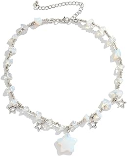 Chic Cable Chain Star Choker Necklace with Colorful Irregular Stone Beads for Women and Girls, Perfect Summer Accessory Gift
