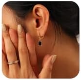 Small Gold Hoop with Square Crystal Dangle Drop Earrings Gold Huggie Hoop Earrings for Women 14K Gold Plated Hypoallergenic Hoops Baguette Clear CZ Dangle Earring for Girls