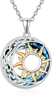 Lobster Clasp Sun and Moon Crystal Necklace, Sterling Silver Cable Chain, Gift for Women, Circle Design