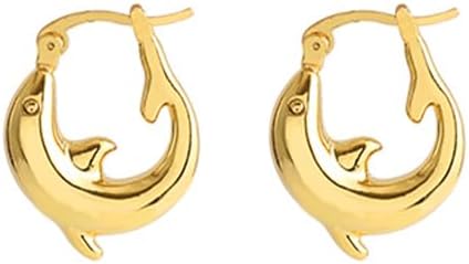Huggie Dolphin Small Hoop Earrings for Women Girls Silver Gold Plated Sea Animals Back Stud Click Top Hypoallergenic Piercing Earring Lightweight Wedding Fashion Jewelry Gifts