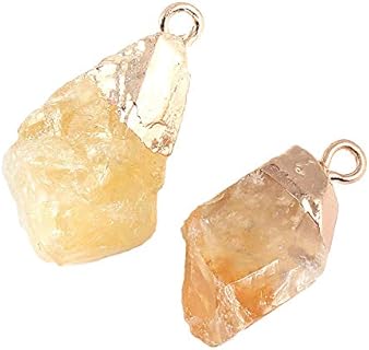 LHJ 2 Pieces Natural Stone Irregular Citrin Pendants Charms Crystal Pendants for Jewelry Making DIY Necklace