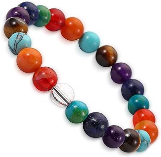 Magnetic Clasp Elegant Beaded Bracelet with Bead Chain and Bead Gems for Women and Men - 7 Chakra Healing Crystal Design