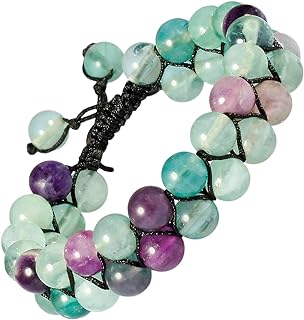 Nupuyai Double Layered Fluorite Stone Beaded Bracelet with Braided Chain, Handmade Adjustable Design, Unisex - Gift for Meditation, Energy Healing, and Balance