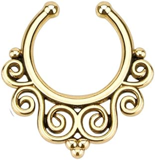 High-Quality Brass Fake Tribal Nose Ring - Non-Piercing Septum Clicker with Tribal Swirl Design - Easy to Use Clip-On for Men and Women - Versatile Accessory for Any Look