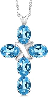 Gem Stone King Gemstone Birthstone Cross Necklace | 925 Sterling Silver | Oval 6X4MM | Jesus Christian Reiligous Crucifix Jewelry Pendant Necklace for Women | with 18 Inch Silver Chain