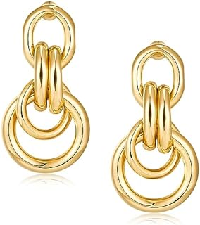 YUJIE Women's Gold Geometric Stud Earrings, Durable Brass Material & Lightweight Design